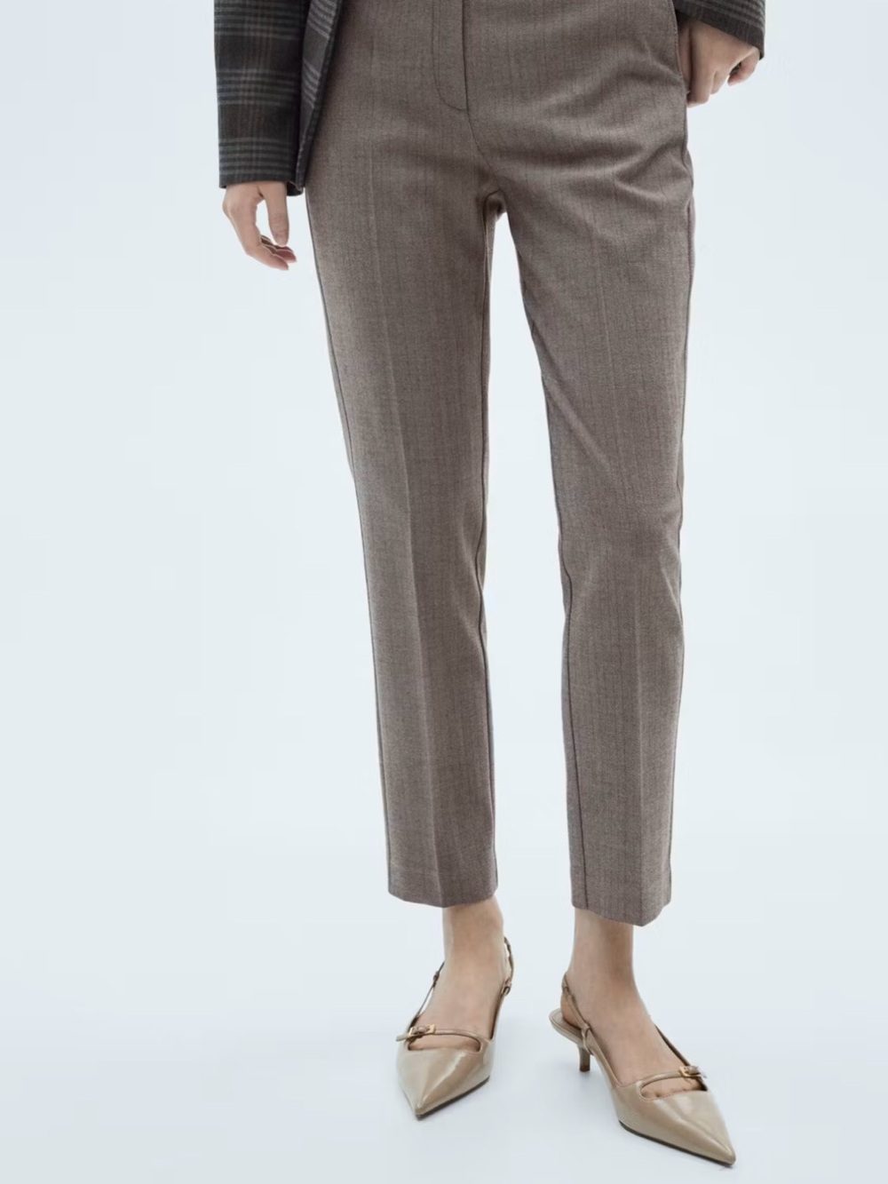 Mango Cropped Slim Ankle Pants in Taupe